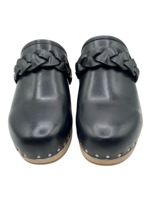 Loeffler Randall Shoe Size 5 Black & Beige Leather Wood Sole Clog Mules Black & Beige / 5