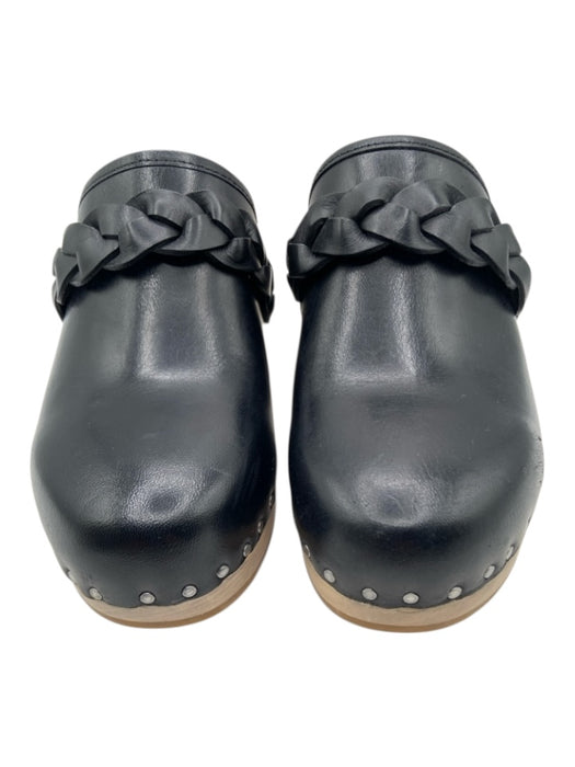 Loeffler Randall Shoe Size 5 Black & Beige Leather Wood Sole Clog Mules Black & Beige / 5