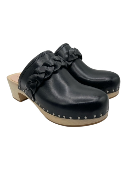 Loeffler Randall Shoe Size 5 Black & Beige Leather Wood Sole Clog Mules Black & Beige / 5