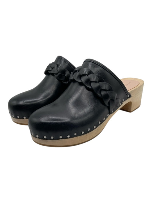 Loeffler Randall Shoe Size 5 Black & Beige Leather Wood Sole Clog Mules Black & Beige / 5