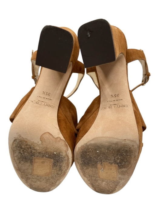 Jimmy Choo Shoe Size 35.5 Camel Brown Suede Block Heel Bow Detail Sandals Camel Brown / 35.5