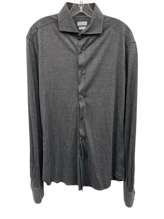 Brunello Cucinelli Size L Gray Silk Blend Solid Slim Button up Long Sleeve Shirt Gray / L
