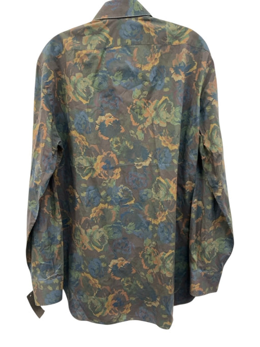Kiton Size L Green & Brown Cotton Floral Button Up Men's Long Sleeve Shirt Green & Brown / L