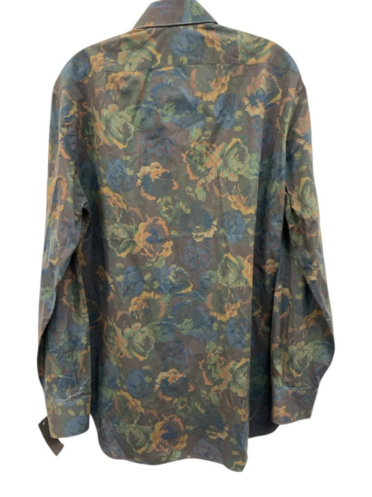 Kiton Size L Green & Brown Cotton Floral Button Up Men's Long Sleeve Shirt Green & Brown / L