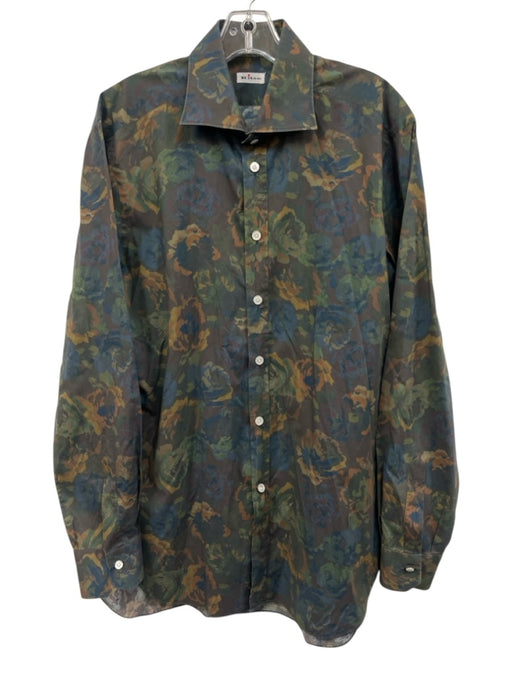 Kiton Size L Green & Brown Cotton Floral Button Up Men's Long Sleeve Shirt Green & Brown / L
