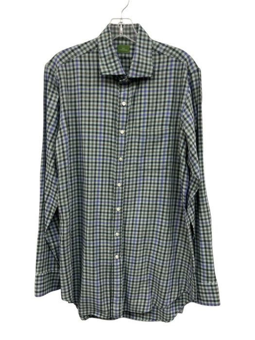 Sid Mashburn Size Est L Green & Purple Cotton Plaid Button Up Long Sleeve Shirt Green & Purple / Est L