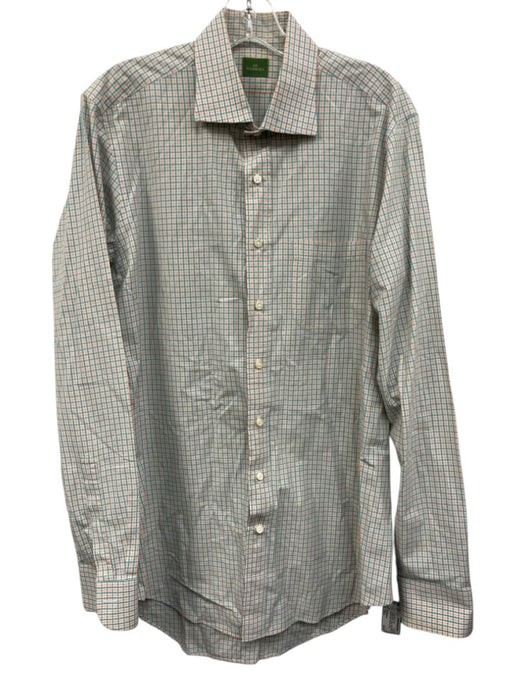 Sid Mashburn Size Est L Orange & Blue Cotton Plaid Button Up Long Sleeve Shirt Orange & Blue / Est L