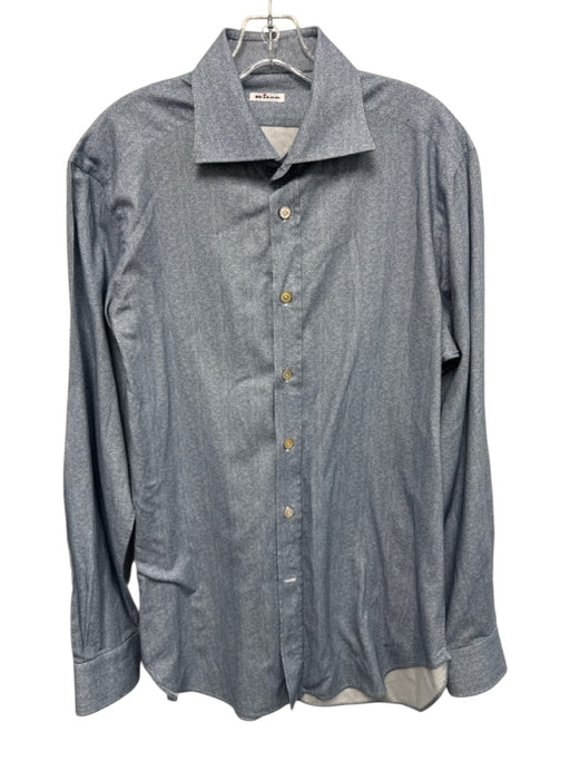 Kiton Size L Blue Cotton Blend Herringbone Button Up Men's Long Sleeve Shirt Blue / L