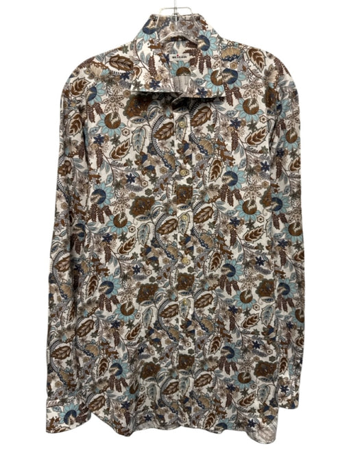 Kiton Size L Brown & Blue Cotton Blend Floral Button Up Men's Long Sleeve Shirt Brown & Blue / L