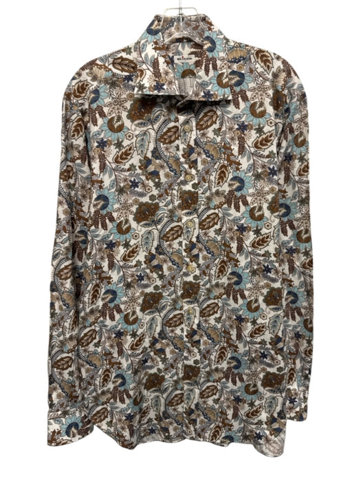 Kiton Size L Brown & Blue Cotton Blend Floral Button Up Men's Long Sleeve Shirt Brown & Blue / L