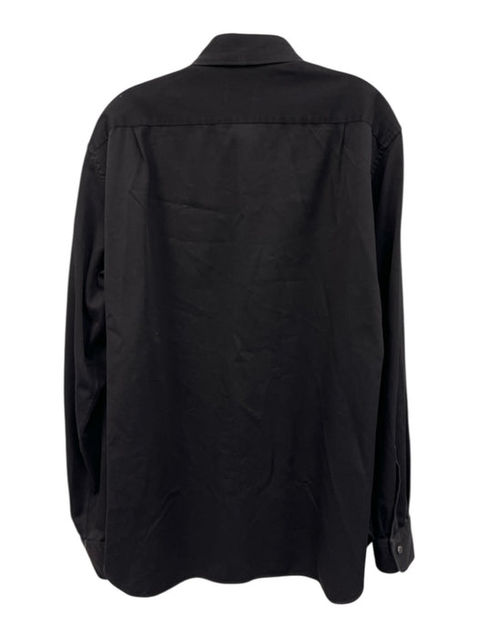 Zegna Size Est L Black Cotton Blend Solid Button Up Men's Long Sleeve Shirt Black / Est L