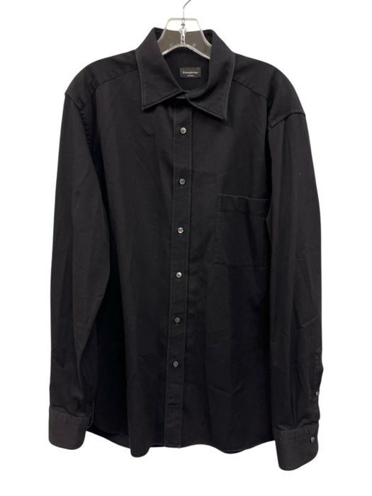 Zegna Size Est L Black Cotton Blend Solid Button Up Men's Long Sleeve Shirt Black / Est L