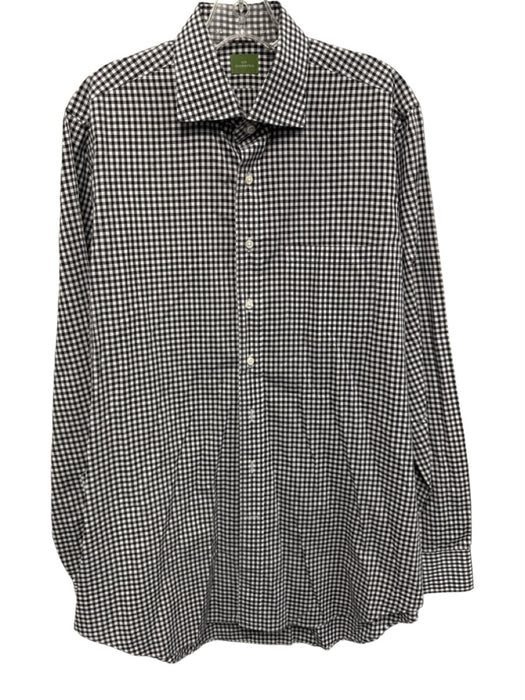Sid Mashburn Size Est L Black & White Cotton Gingham Button Up Long Sleeve Shirt Black & White / Est L