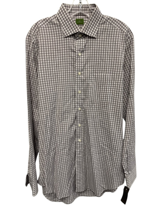 Sid Mashburn Size Est L Gray & White Cotton Gingham Button Up Long Sleeve Shirt Gray & White / Est L