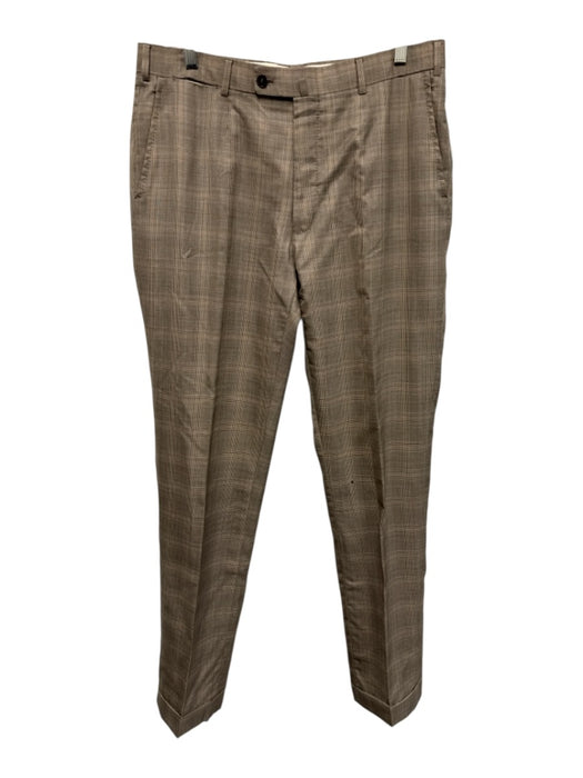 Isaia Size Est 32 Beige Wool Plaid Cuffed Men's Pants Beige / Est 32