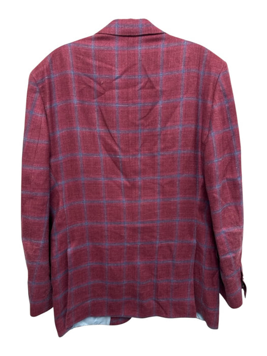 No Brand Magenta & Blue Prnt Wool Blend Windowpane 2 Button Men's Blazer Magenta & Blue Prnt / Est 42