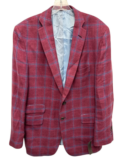 No Brand Magenta & Blue Prnt Wool Blend Windowpane 2 Button Men's Blazer Magenta & Blue Prnt / Est 42