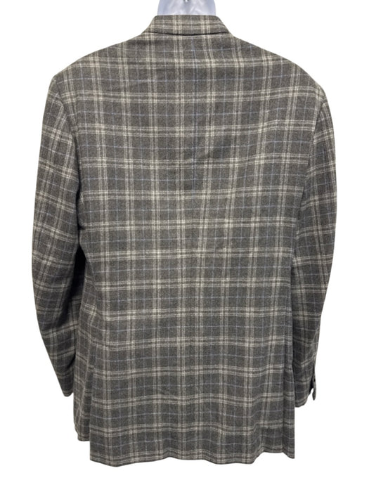 Isaia Gray Wool & Cashmere Blend Plaid 2 Button Men's Blazer Gray / 52L