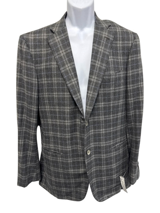 Isaia Gray Wool & Cashmere Blend Plaid 2 Button Men's Blazer Gray / 52L