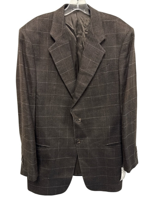 Armani Brown Wool Blend Plaid 2 Button Men's Blazer Brown / 44L