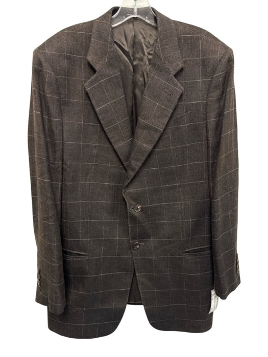 Armani Brown Wool Blend Plaid 2 Button Men's Blazer Brown / 44L