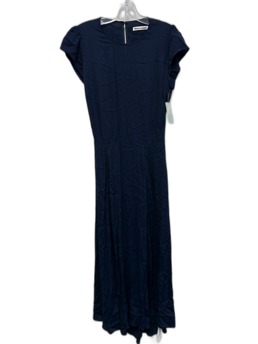 Reformation Size 10 Navy Blue Viscose Blend Cap Sleeve Open Back Back Zip Dress Navy Blue / 10