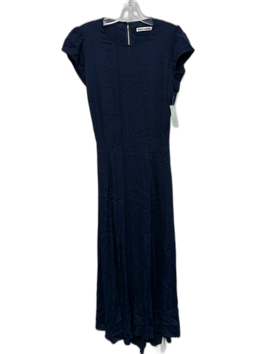 Reformation Size 10 Navy Blue Viscose Blend Cap Sleeve Open Back Back Zip Dress Navy Blue / 10