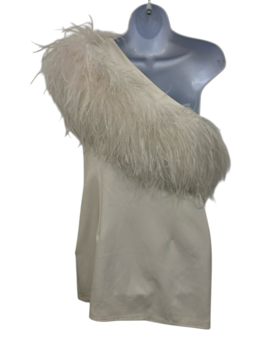 16ARLINGTON Size 10 White Polyester Blend Feather Detail One Shoulder Dress White / 10