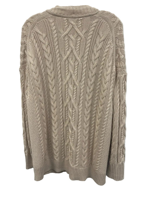 J. Crew Size XL Cream Beige Cotton Cable Knit Button Front V Neck Sweater