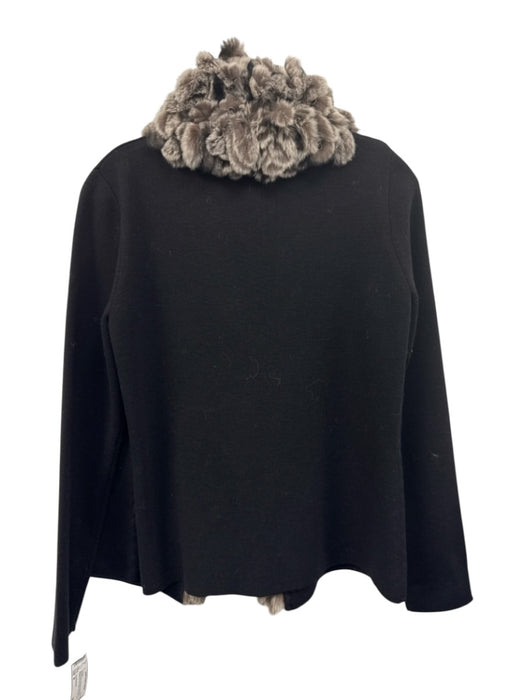 Dana Buchman Size M Black & Gray Extra fine merino wool Rabbit Fur Trim Cardigan Black & Gray / M