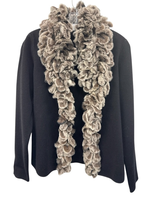 Dana Buchman Size M Black & Gray Extra fine merino wool Rabbit Fur Trim Cardigan Black & Gray / M
