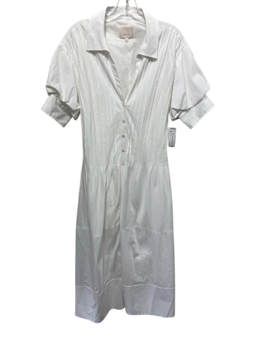 Cinq a Sept Size 4 White Cotton Blend Collared Short Puff Sleeve Dress White / 4