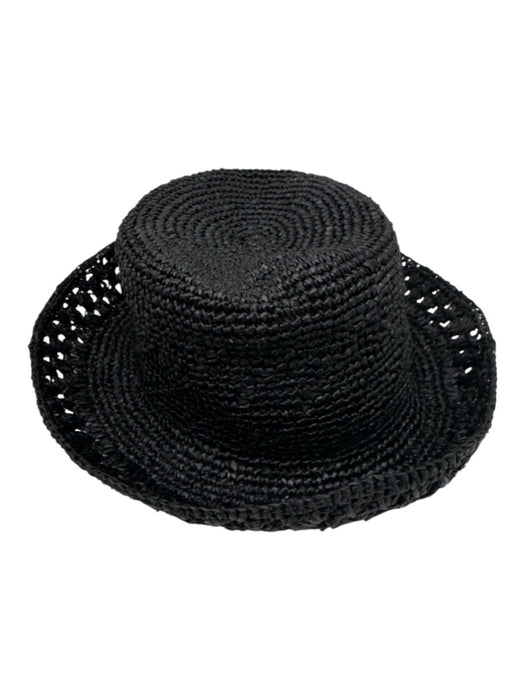 Vince Black Raffia Straw Woven Bucket Hat Black / L/XL