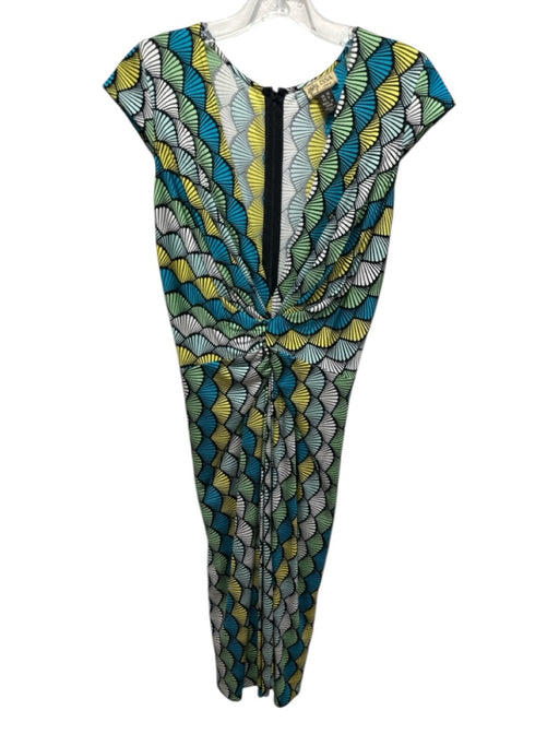 Issa London Size S / 6 Blue, Green & Black Silk Scallop Print V Neck Dress Blue, Green & Black / S / 6