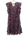 Figue Size S Black, Pink & Blue Silk Floral Short Sleeve Ruffle Dress Black, Pink & Blue / S