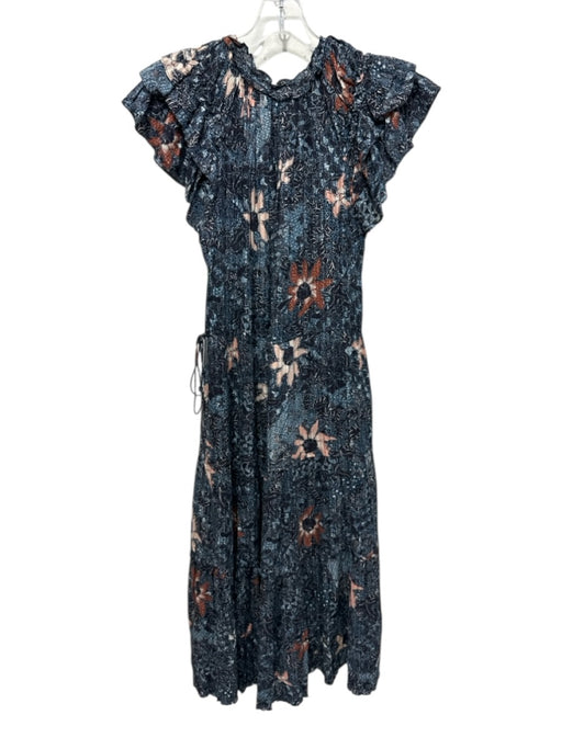 Ulla Johnson Size s / 4 Blue, Beige & White Cotton & Viscose Side Ties Dress Blue, Beige & White / s / 4