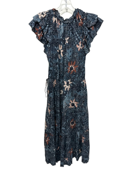 Ulla Johnson Size s / 4 Blue, Beige & White Cotton & Viscose Side Ties Dress Blue, Beige & White / s / 4