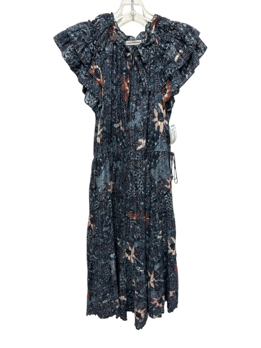 Ulla Johnson Size s / 4 Blue, Beige & White Cotton & Viscose Side Ties Dress Blue, Beige & White / s / 4