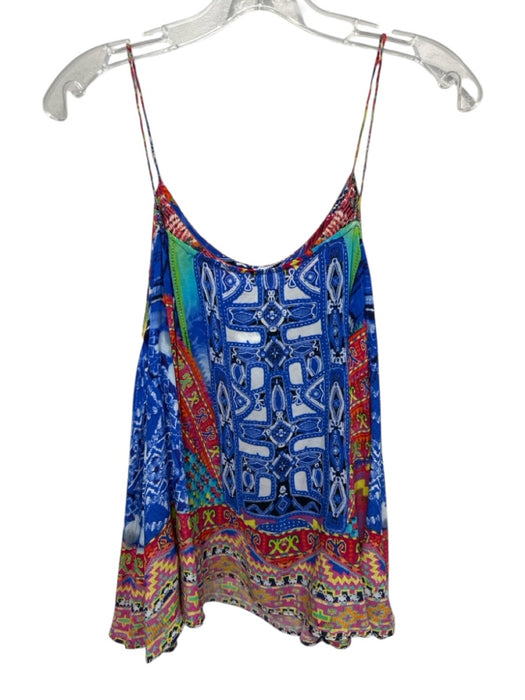 Camilla Size S Red, Blue & Multi Silk Spaghetti Strap Geometric Print Top Red, Blue & Multi / S