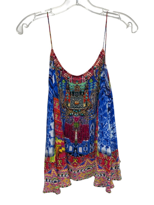 Camilla Size S Red, Blue & Multi Silk Spaghetti Strap Geometric Print Top Red, Blue & Multi / S