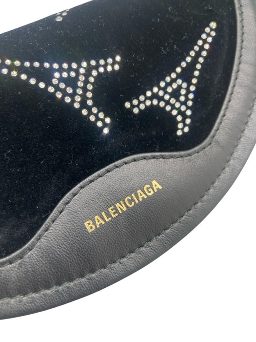 Balenciaga Black Leather & Velvet Crystal Embellishments Chain Strap Bag Black / XS