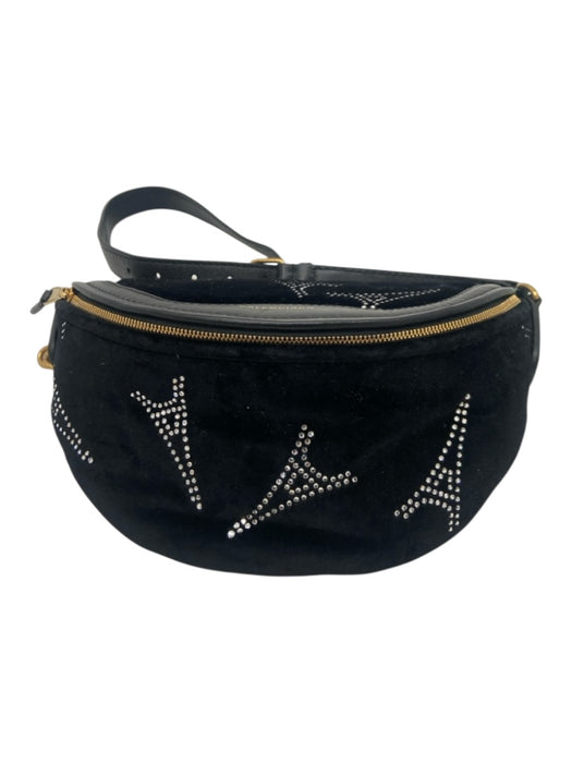 Balenciaga Black Leather & Velvet Crystal Embellishments Chain Strap Bag Black / XS