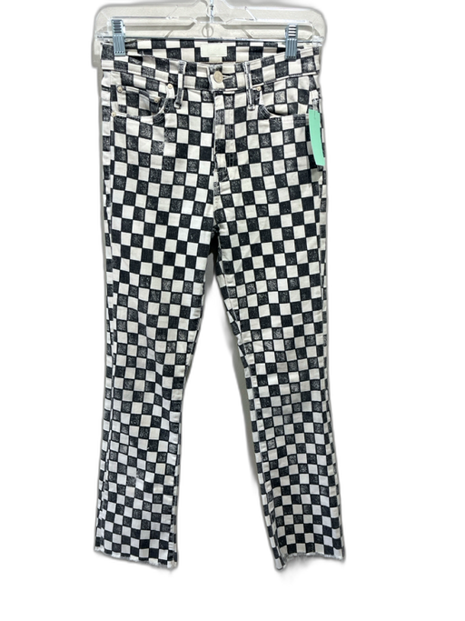 Mother Size 25 Black & White Cotton & Polyester Zip Fly Checkered Raw Hem Jeans Black & White / 25