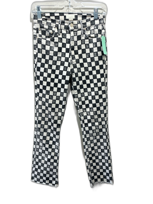 Mother Size 25 Black & White Cotton & Polyester Zip Fly Checkered Raw Hem Jeans Black & White / 25