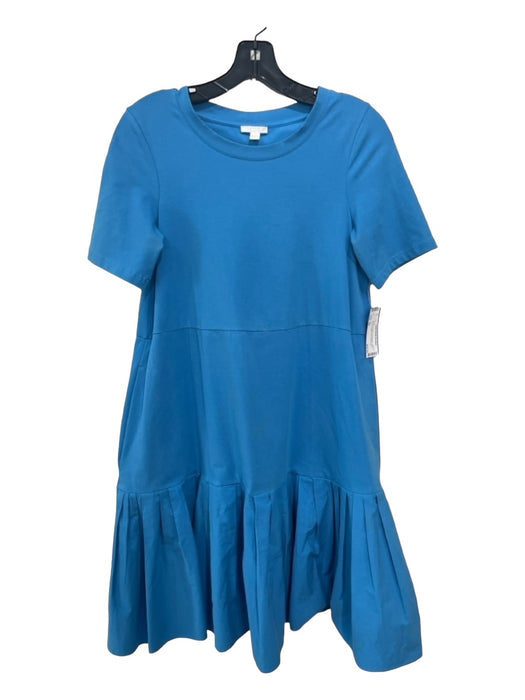 COS Size XS Sky Blue Cotton Round Neck Short Sleeve Pleated Hem Below knee Dress Sky Blue / XS