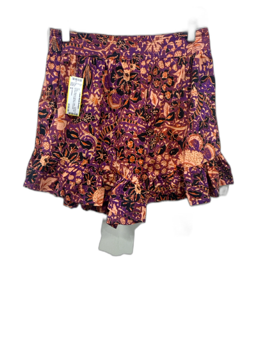 Ulla Johnson Size 6 Purple, Black & Orange Cotton Side Zip All Over Print Skirt Purple, Black & Orange / 6