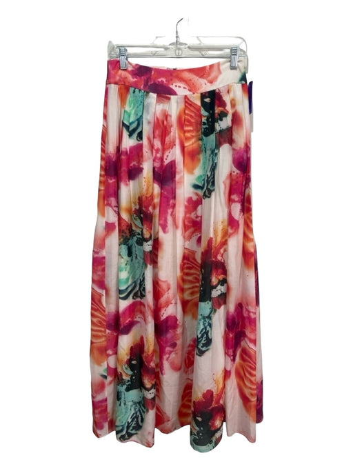 Alice + Olivia Size 4 Beige Pink Blue Cotton & Silk Abstract Floral Maxi Skirt Beige Pink Blue / 4