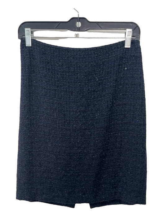 St John Couture Size 6 Navy & Black Wool Blend Tweed Back Zip Above knee Skirt Navy & Black / 6