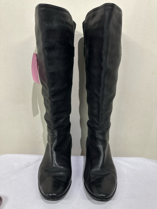 Cole Haan Shoe Size 9.5 Black Leather & Nylon Stacked Heel Half Calf Boots