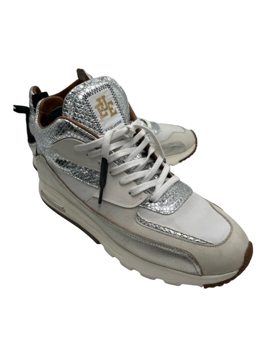 Esse Ut Esse Shoe Size 39 White & Silver Leather Snake Detail lace up Sneakers White & Silver / 39